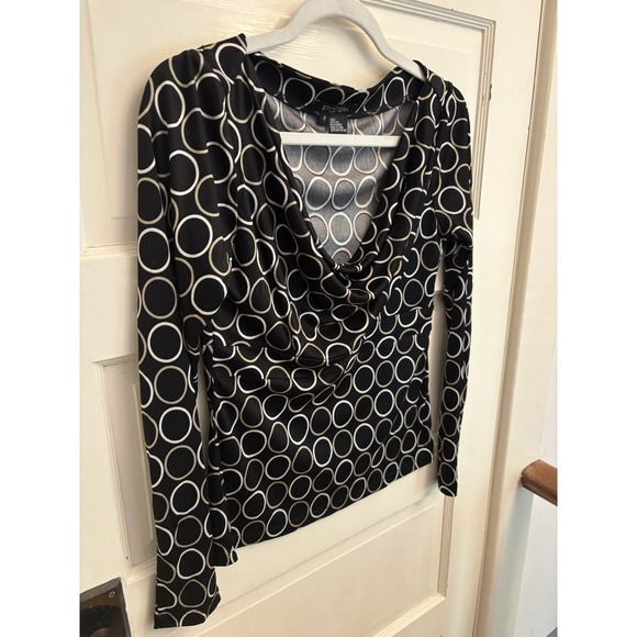 Etcetera Women's Black 100% Silk Circle Pattern Cowl Neck Blouse Size‎ Small - Picture 3 of 6